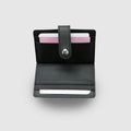 Leather Card Holder with Button - Black - Globite