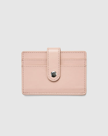 Leather Card Holder with Button - Brush Pink - Globite