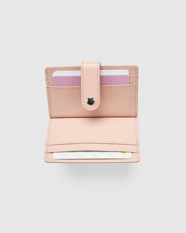 Leather Card Holder with Button - Brush Pink - Globite