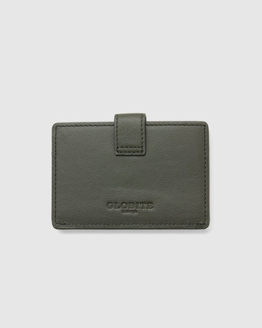 Leather Card Holder with Button - Orage Grey - Globite