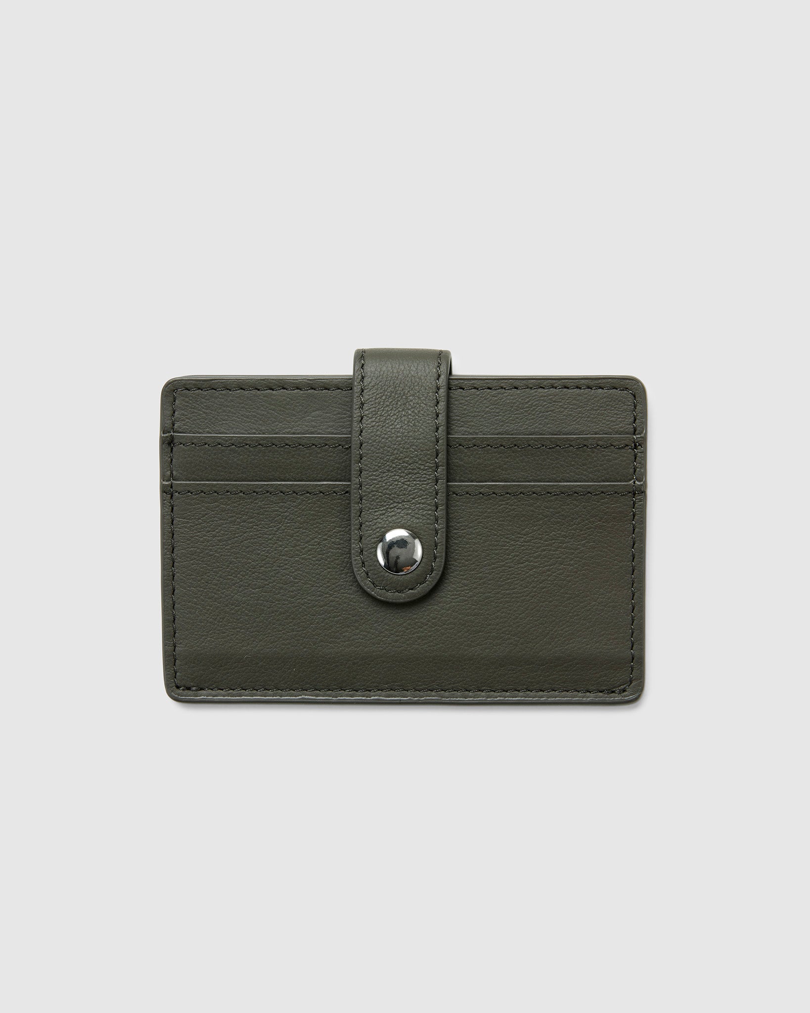 Leather Card Holder with Button - Orage Grey - Globite