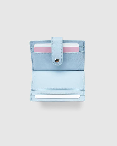 Leather Card Holder with Button - Sky - Globite