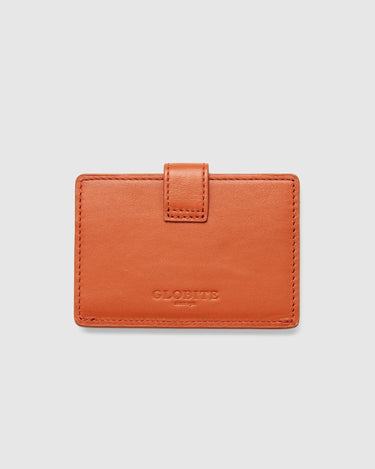 Leather Card Holder with Button - Squash Orange - Globite