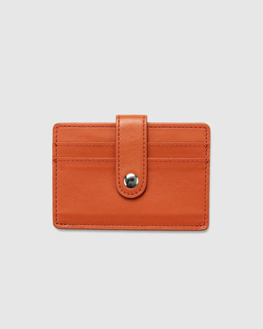 Leather Card Holder with Button - Squash Orange - Globite