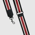 Red and black shoulder bag strap with clasp buckle